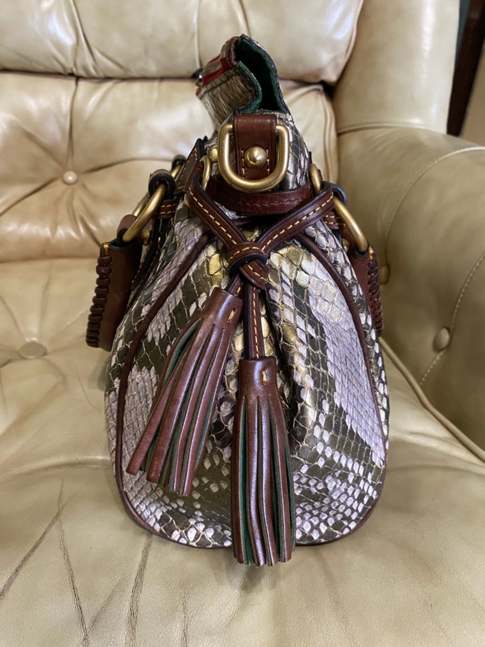 RARE Dooney & Bourke Python Satchel Florentine Gold/Green Leather - Picture 11 of 15